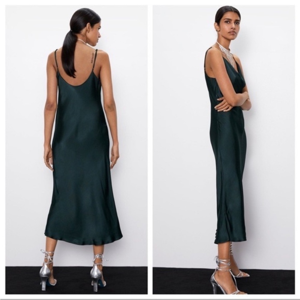 Zara emerald green midi cowl slip dress